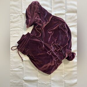 Victoria’s Secret PINK Burgundy Velour Set Hoodie Joggers M/L